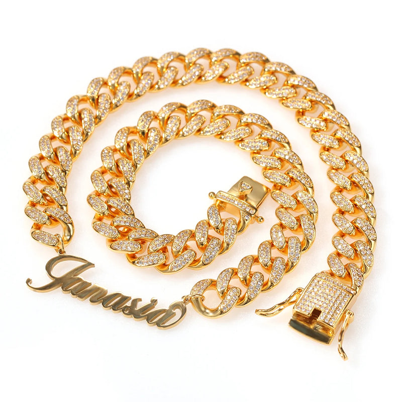 Uwin Name Necklace with CZ Cuban Chain HipHop Jewelry