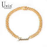 Uwin Name Necklace with CZ Cuban Chain HipHop Jewelry