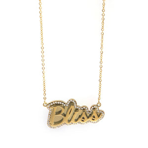 Uwin Rhinestone Name Necklace Stainless Steel Initial Choker Gift