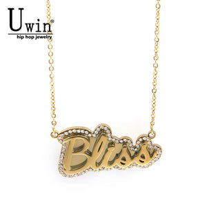 Uwin Rhinestone Name Necklace Stainless Steel Initial Choker Gift