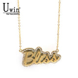 Uwin Rhinestone Name Necklace Stainless Steel Initial Choker Gift