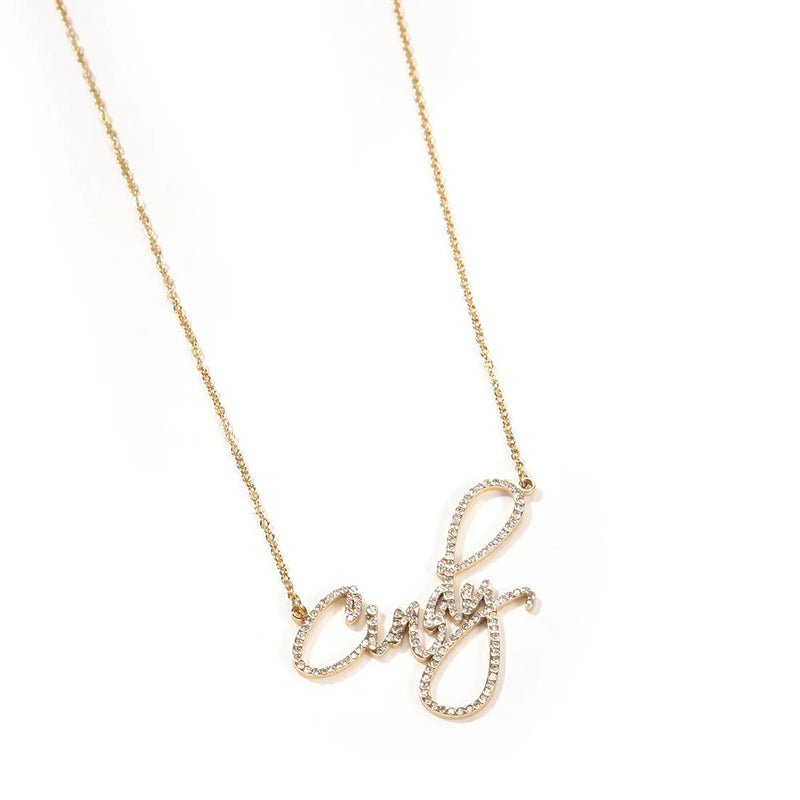 Uwin Name Necklace With Rhinestone Letters Choker Pendant