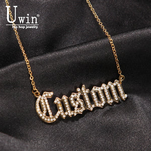 Uwin Name Necklace With Rhinestone Letters Choker Pendant