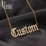 Uwin Name Necklace With Rhinestone Letters Choker Pendant