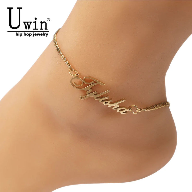 Uwin Name bracelet Letters With Cuban Chain Stainless Steel