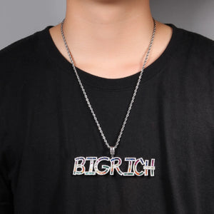 Uwin Rainbow Baguette Letters Name Necklace CZ Letter Pendant Colorful