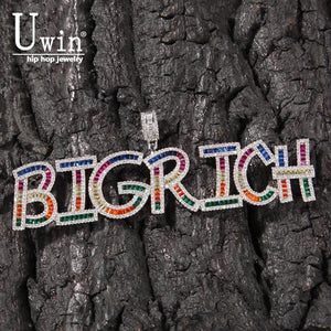Uwin Rainbow Baguette Letters Name Necklace CZ Letter Pendant Colorful