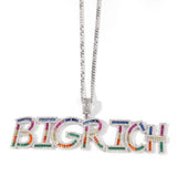 Uwin Rainbow Baguette Letters Name Necklace CZ Letter Pendant Colorful