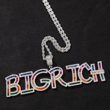 Uwin Rainbow Baguette Letters Name Necklace CZ Letter Pendant Colorful