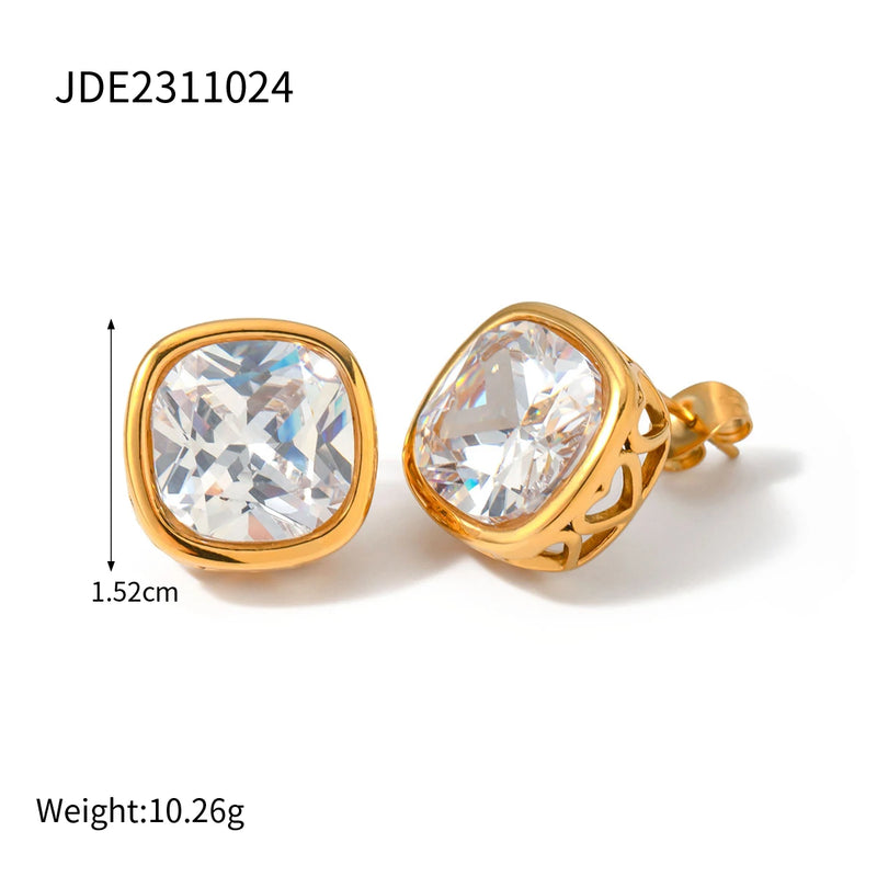 Uworld Zircon Square Stud Earrings Women Jewelry Gift