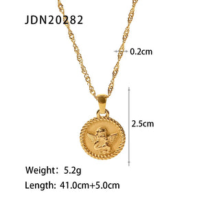 Stainless Steel Angel Pendant Necklace 18K Plated Chain Jewelry for Women