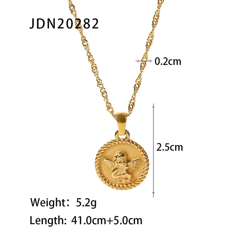 Stainless Steel Angel Pendant Necklace 18K Plated Chain Jewelry for Women