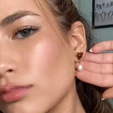 Uworld Carnelian Inlaid Love Pearl Earrings Ring Set