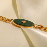 Chunky 18k Plated Stainless Steel Cuban Chain Natural Jade Bracelet