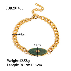 Chunky 18k Plated Stainless Steel Cuban Chain Natural Jade Bracelet