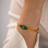 Chunky 18k Plated Stainless Steel Cuban Chain Natural Jade Bracelet