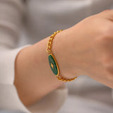 Chunky 18k Plated Stainless Steel Cuban Chain Natural Jade Bracelet