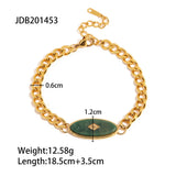 Chunky 18k Plated Stainless Steel Cuban Chain Natural Jade Bracelet