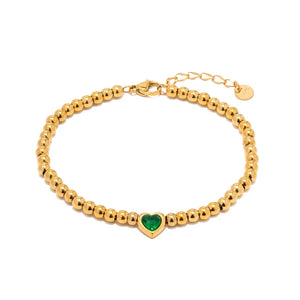 Uworld Classic 18K Beads Chain Bracelet with Zirconia Heart Charm