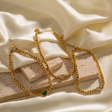 Uworld Classic 18K Beads Chain Bracelet with Zirconia Heart Charm