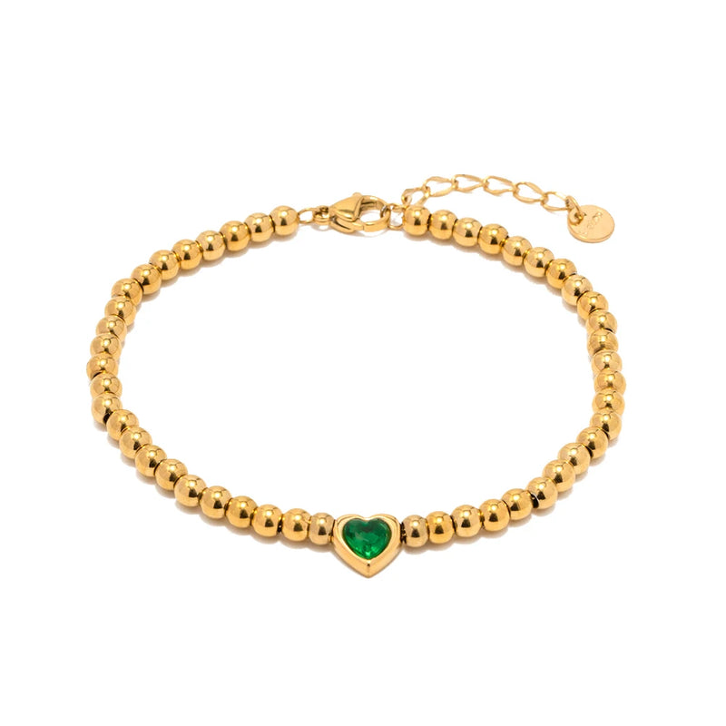 Uworld Classic 18K Beads Chain Bracelet with Zirconia Heart Charm