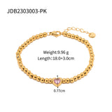 Uworld Classic 18K Beads Chain Bracelet with Zirconia Heart Charm