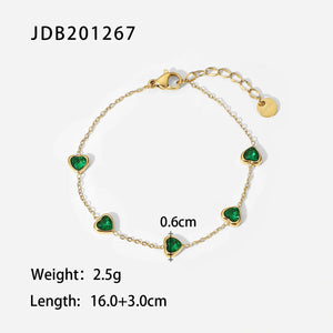 Dainty 14K Plated Green Heart CZ Bracelet Women