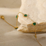 Dainty 14K Plated Green Heart CZ Bracelet Women