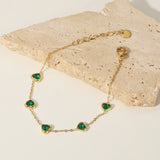 Dainty 14K Plated Green Heart CZ Bracelet Women
