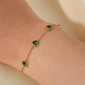Dainty 14K Plated Green Heart CZ Bracelet Women