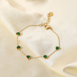 Dainty 14K Plated Green Heart CZ Bracelet Women