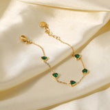 Dainty 14K Plated Green Heart CZ Bracelet Women
