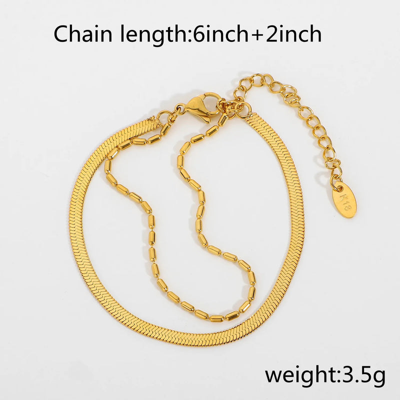 Uworld Flat Snake Chain Bracelet Plated Stainless Steel Women Beads Bracelet