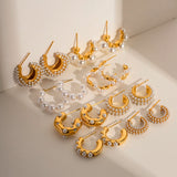 Uworld Stainless Steel Pearls Beads Huggie Earrings