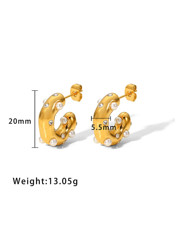 Uworld Stainless Steel Pearls Beads Huggie Earrings
