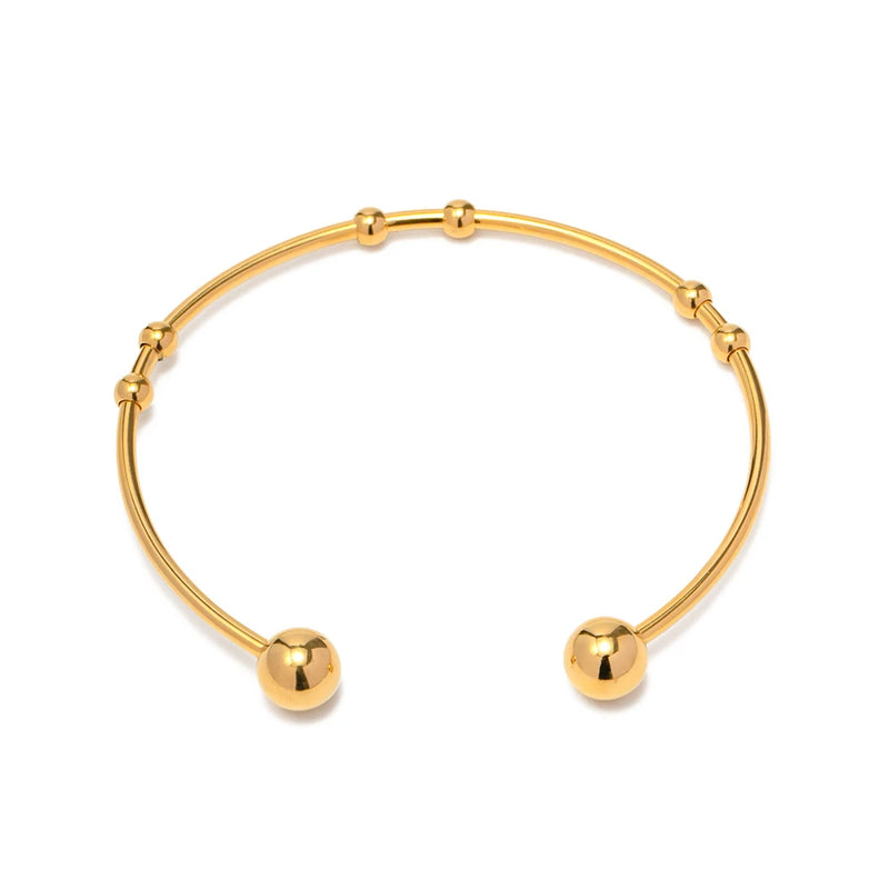 Uworld Jewelry 18K Plated Ball Bracelet Stainless Steel Round Bead Cuff Bangle