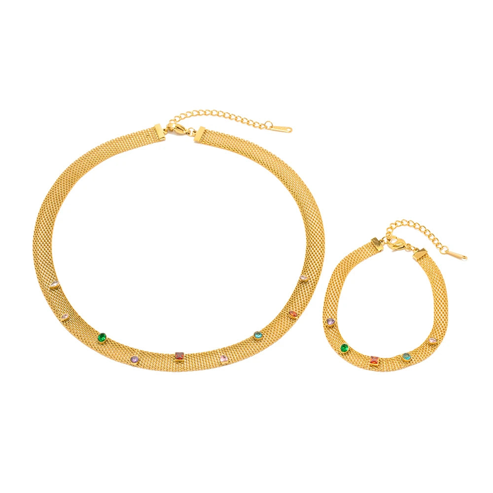 Uworld Zircon Necklace and Bracelet Set Stainless Steel Jewelry for Women
