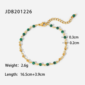 Uworld Green Malachite Charm Bracelet Stainless Steel 18K Plated Tarnish Jewelry