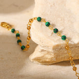 Uworld Green Malachite Charm Bracelet Stainless Steel 18K Plated Tarnish Jewelry