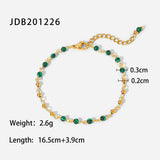 Uworld Green Malachite Charm Bracelet Stainless Steel 18K Plated Tarnish Jewelry