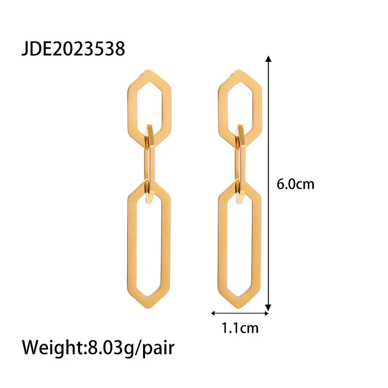 Uworld Ins Waterproof Geometric 18K Plated Chain Studs Earrings