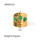 Textured Brass Cuff with Green Agate Stones Ring
