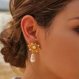 Uworld Evil Glass Pearl 18k Huggie Hoop Earrings