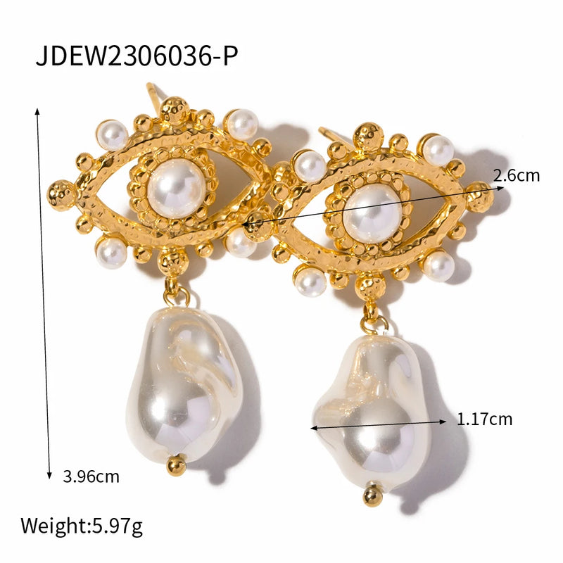 Uworld Evil Glass Pearl 18k Huggie Hoop Earrings