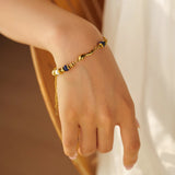 Uworld Lapis Stone Seed Pearl Bracelet Stainless Steel Beads Bangle