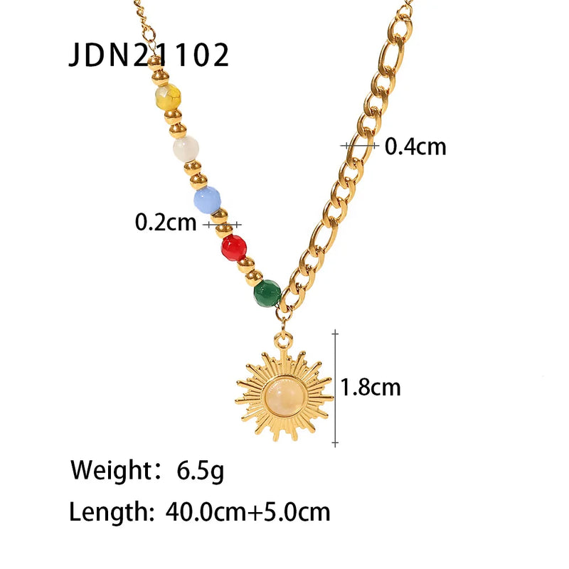 Opal Sun Beads Necklace Stainless Steel Chain Pendant