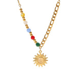 Opal Sun Beads Necklace Stainless Steel Chain Pendant