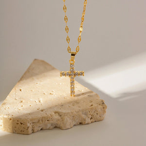 Uworld Retro Crossed Zircon Necklace 18K PVD Plated