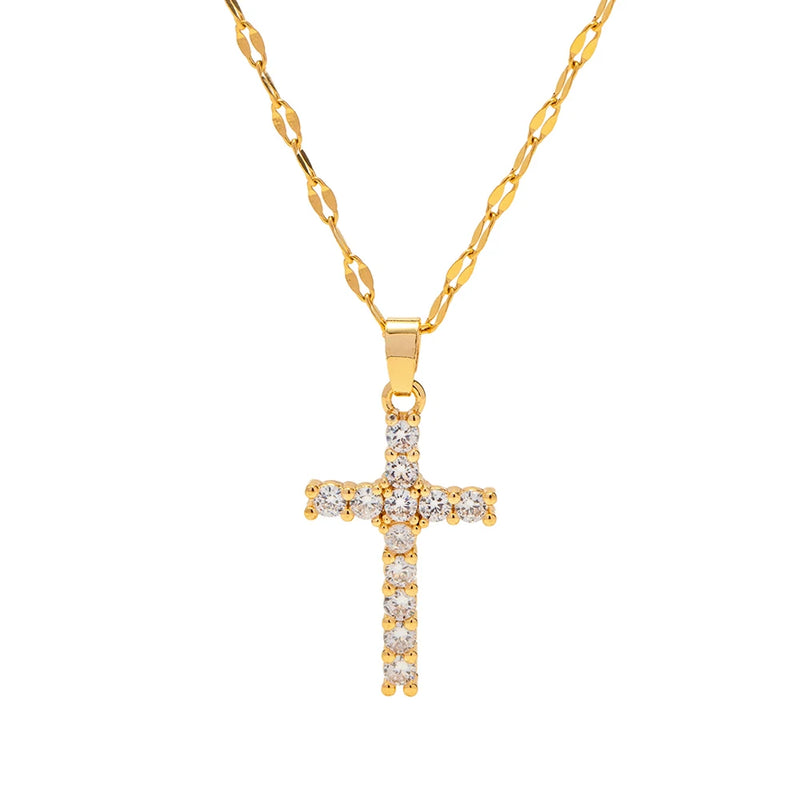 Uworld Retro Crossed Zircon Necklace 18K PVD Plated