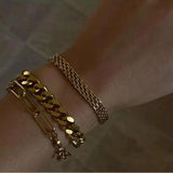 Uworld Retro Mesh Belt Titanium Wide Bracelet 18K Plated Stainless Steel Chain